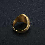 Mens Hip-Hop Titanium Steel Polished Vacuum-Plated Gold Ring