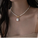Natural Freshwater Pearl French-Style Square Pendant Necklace With A Luxe