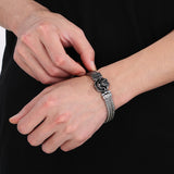 Retro Chinese-style Meander Pattern Zodiac Dragon-head Patchwork Dragonbone Chain Titanium Steel Bracelet