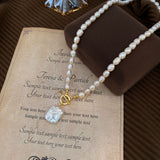Natural Freshwater Pearl French-Style Square Pendant Necklace With A Luxe
