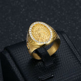Mens Hip-Hop Titanium Steel Polished Vacuum-Plated Gold Ring