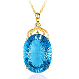 24K Gold Plated Pendant With  Aquamarine Topaz  Gemstone Blue Crystal