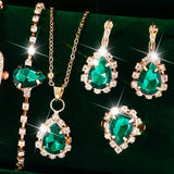 Rhinestone Light Blue Necklace Earrings And Ring Four-piece Set