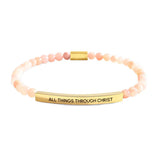 4mm Gold Bead Bracelet With Stainless Steel Curved Tube And Laser Engraving