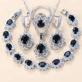 Garnet Cubic Zirconia Earrings Pendant Necklace Bracelet Ring Gift 4 PCs Set