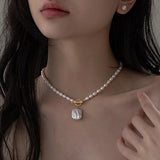 Natural Freshwater Pearl French-Style Square Pendant Necklace With A Luxe