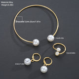 New Pearl Open Earrings Bracelet Ring Jewelry Set