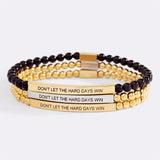 4mm Gold Bead Bracelet With Stainless Steel Curved Tube And Laser Engraving