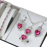 Rhinestone Light Blue Necklace Earrings And Ring Four-piece Set