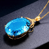 24K Gold Plated Pendant With  Aquamarine Topaz  Gemstone Blue Crystal
