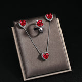 Womens Heart-Shaped Pendant Stud Earrings And Ring Set