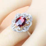 Garnet Cubic Zirconia Earrings Pendant Necklace Bracelet Ring Gift 4 PCs Set