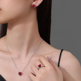 Womens Heart-Shaped Pendant Stud Earrings And Ring Set