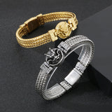 Retro Chinese-style Meander Pattern Zodiac Dragon-head Patchwork Dragonbone Chain Titanium Steel Bracelet