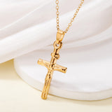 High-End Stainless Steel Cross Pendant Necklace With Real Gold Plating