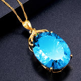 24K Gold Plated Pendant With  Aquamarine Topaz  Gemstone Blue Crystal
