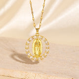 European And American Creative Madonna Figurine Copper Necklace With Zircon Inlays