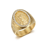 Mens Hip-Hop Titanium Steel Polished Vacuum-Plated Gold Ring
