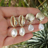 Tocona 4pcs/sets Drop Earrings New Arrival Trendy Hot Sale Gold Color Summer Shell Scallop Pearl Jewelry for Women Beach 8021