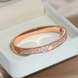 Elegant Classic Crystal Cuff Bangles Bracelets For Women Gold Color Simple Opening Bangles Wedding Jewelry Accessories
