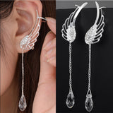 2019 New Silver Plated Angel Wing Stylist Crystal Earrings Drop Dangle Ear Stud For Women Long Cuff Earring Bohemia Jewelrys