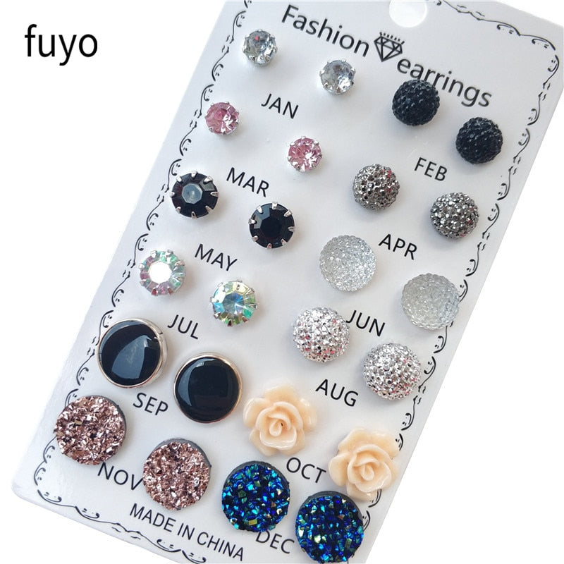 Shiny Faux Gemstone Crystal Inlaid Stud Earrings Set Women - Temu