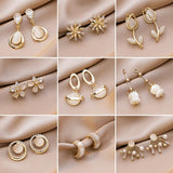 Hot Sale Vintage Opal Stone Flower Drop Earrings For Women Cute Micro Paved Statement Waterdrop Pendientes Jewelry
