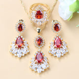 Exclusive Austrian Crystal African Jewelry Sets Wedding Accessories Yellow Gold Color Red Garnet Bridal Jewelry